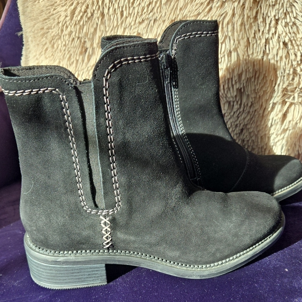 Clarks Black Ankle Boots with Contrast Stitching